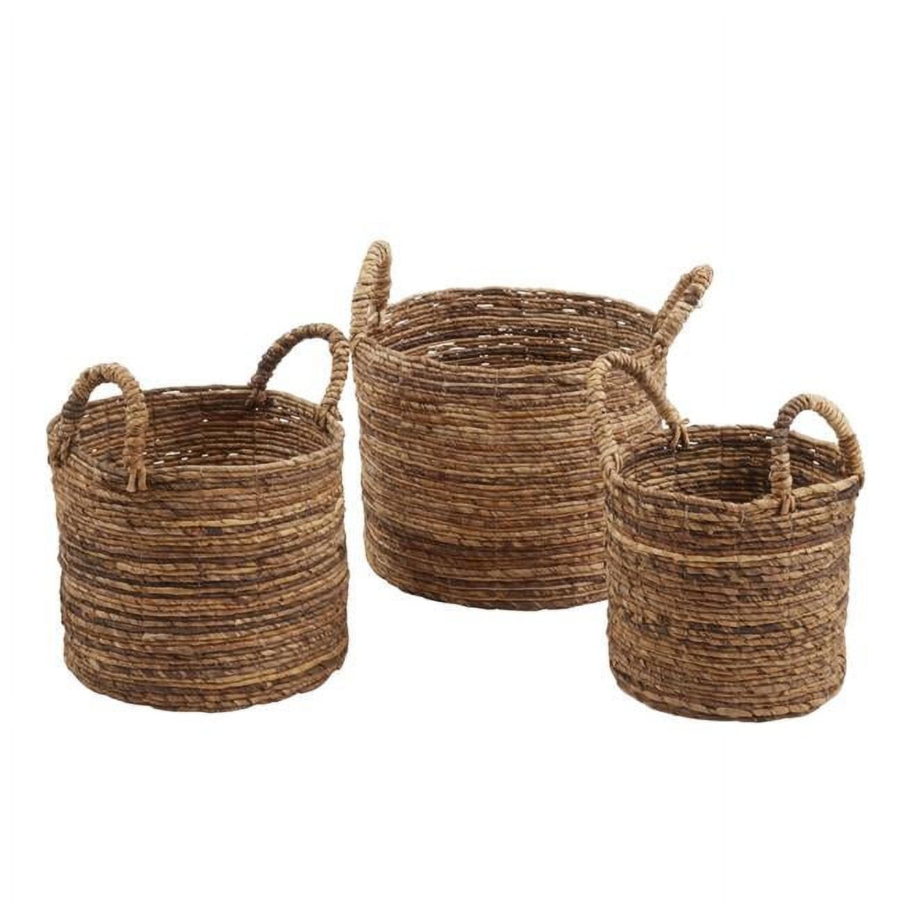 Rustic Beige Abaca Woven Basket Set of 3
