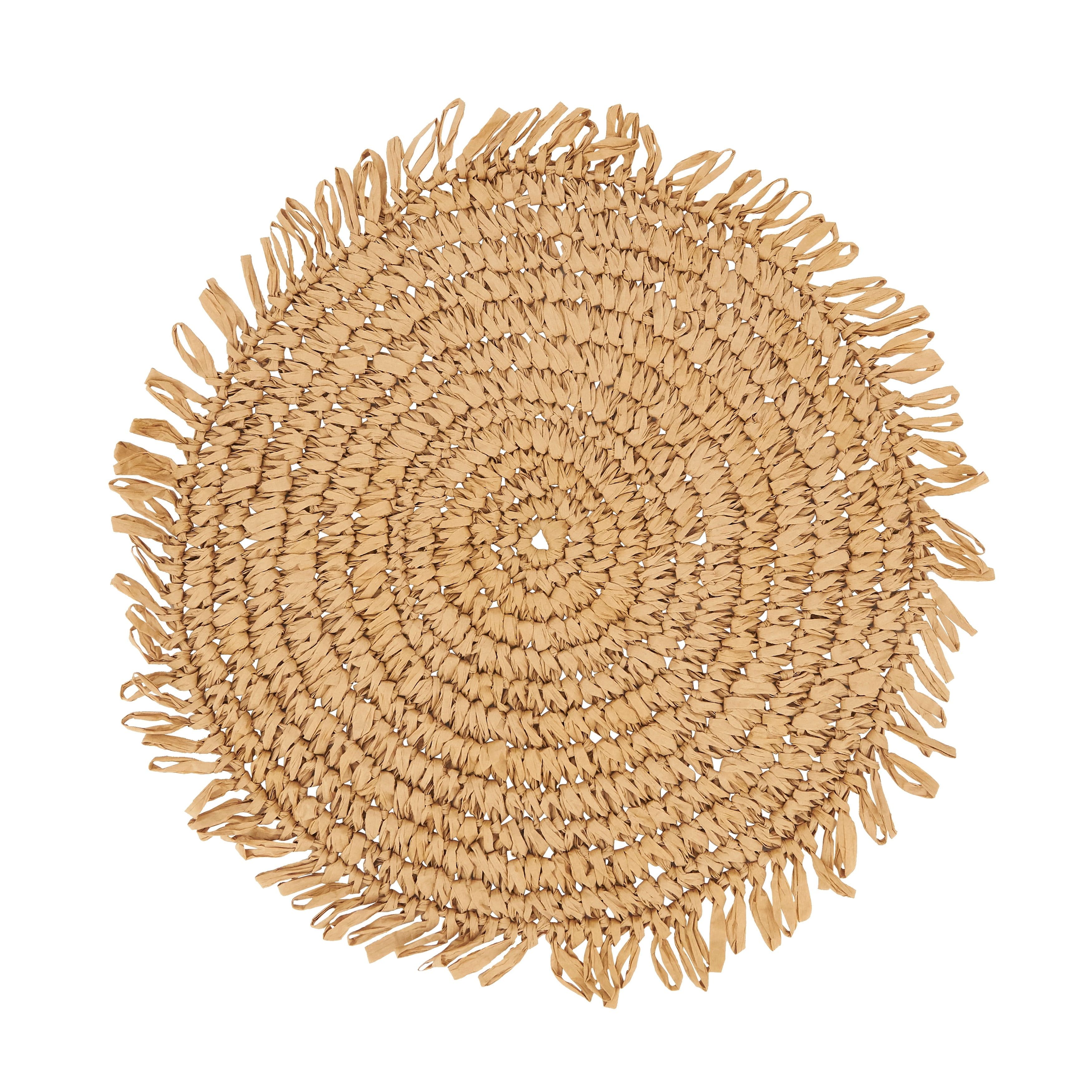 Rustic Natural Raffia Fringe Round Placemats, Set of 4