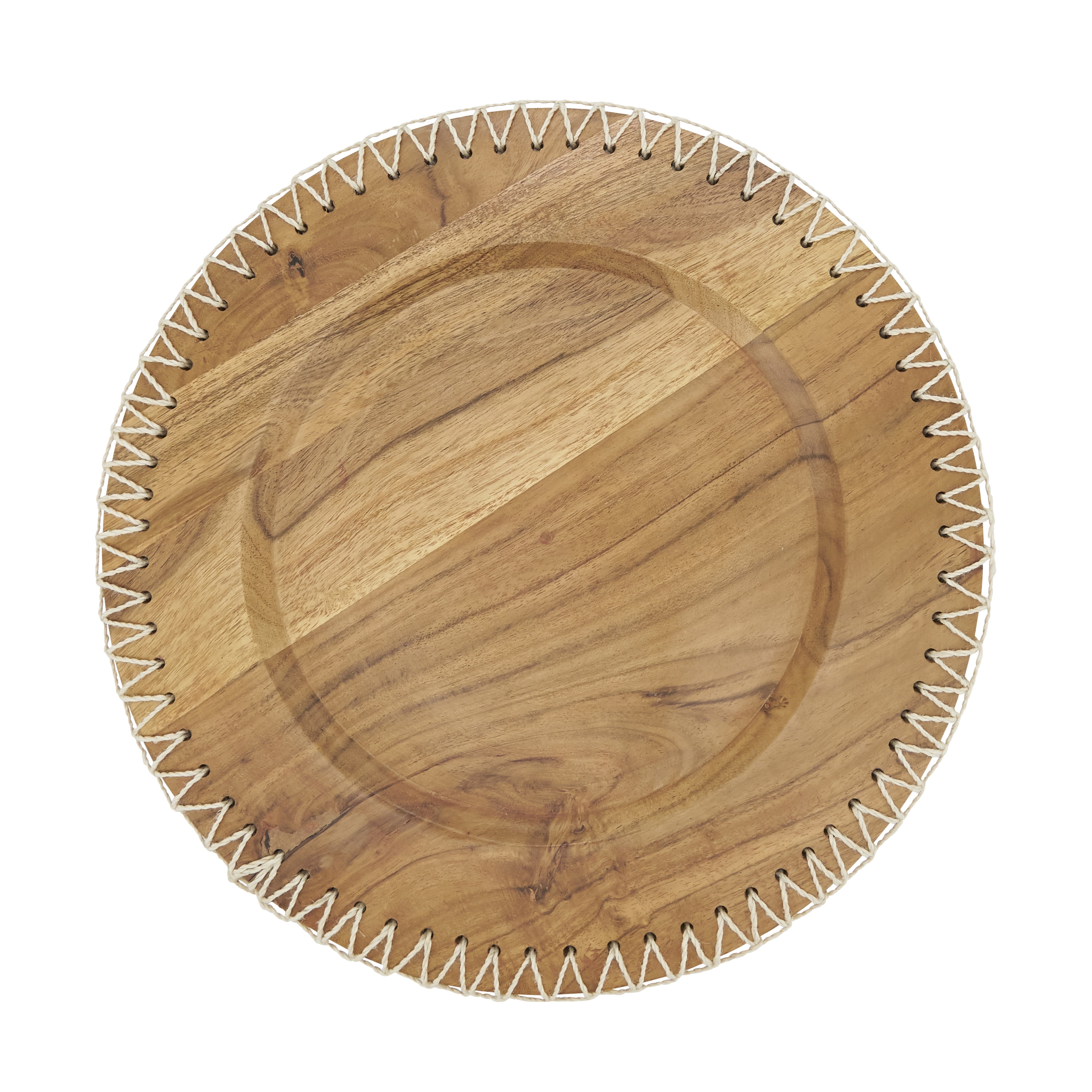 Natural Acacia Wood Rustic Stitched Edge Charger Set