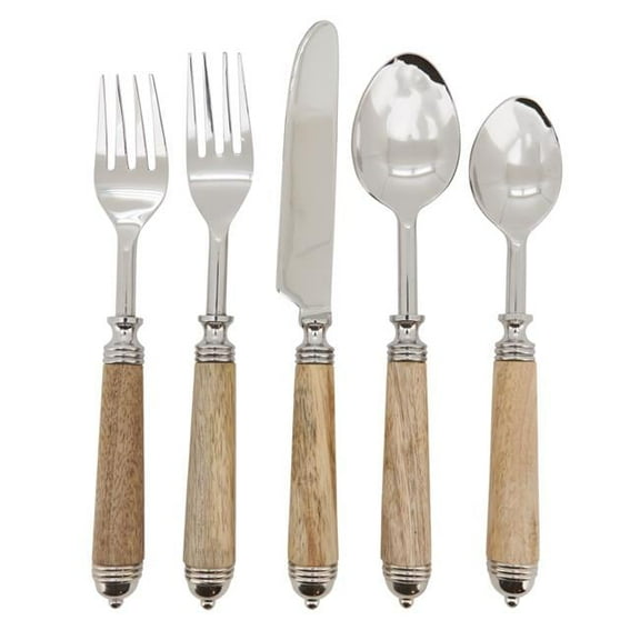 Saro Lifestyle SP360.E Natural Bark Wood Style Handle Place Setting Flatware - Set of 5