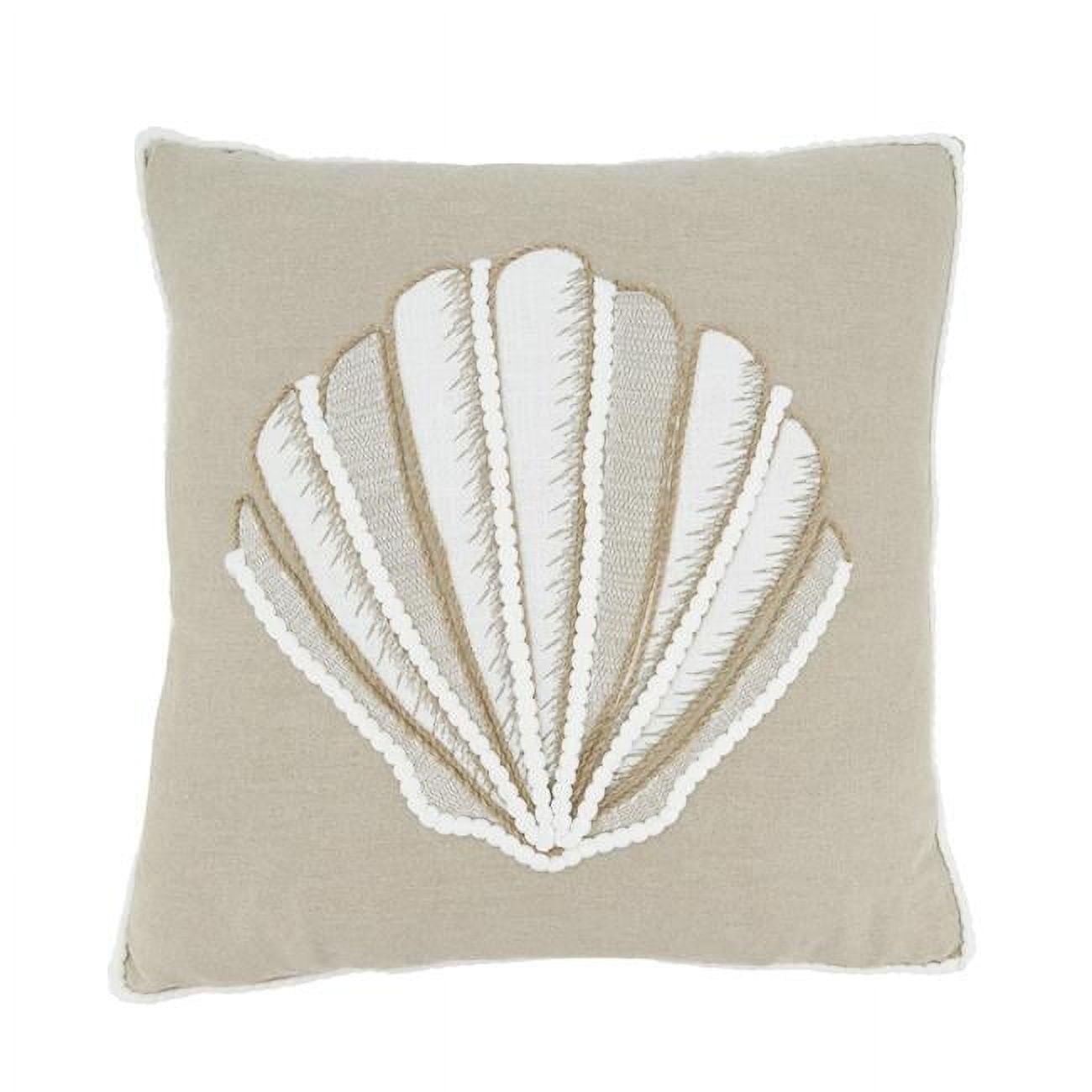 Natural Cotton Seashell Embroidered 18" Throw Pillow Cover