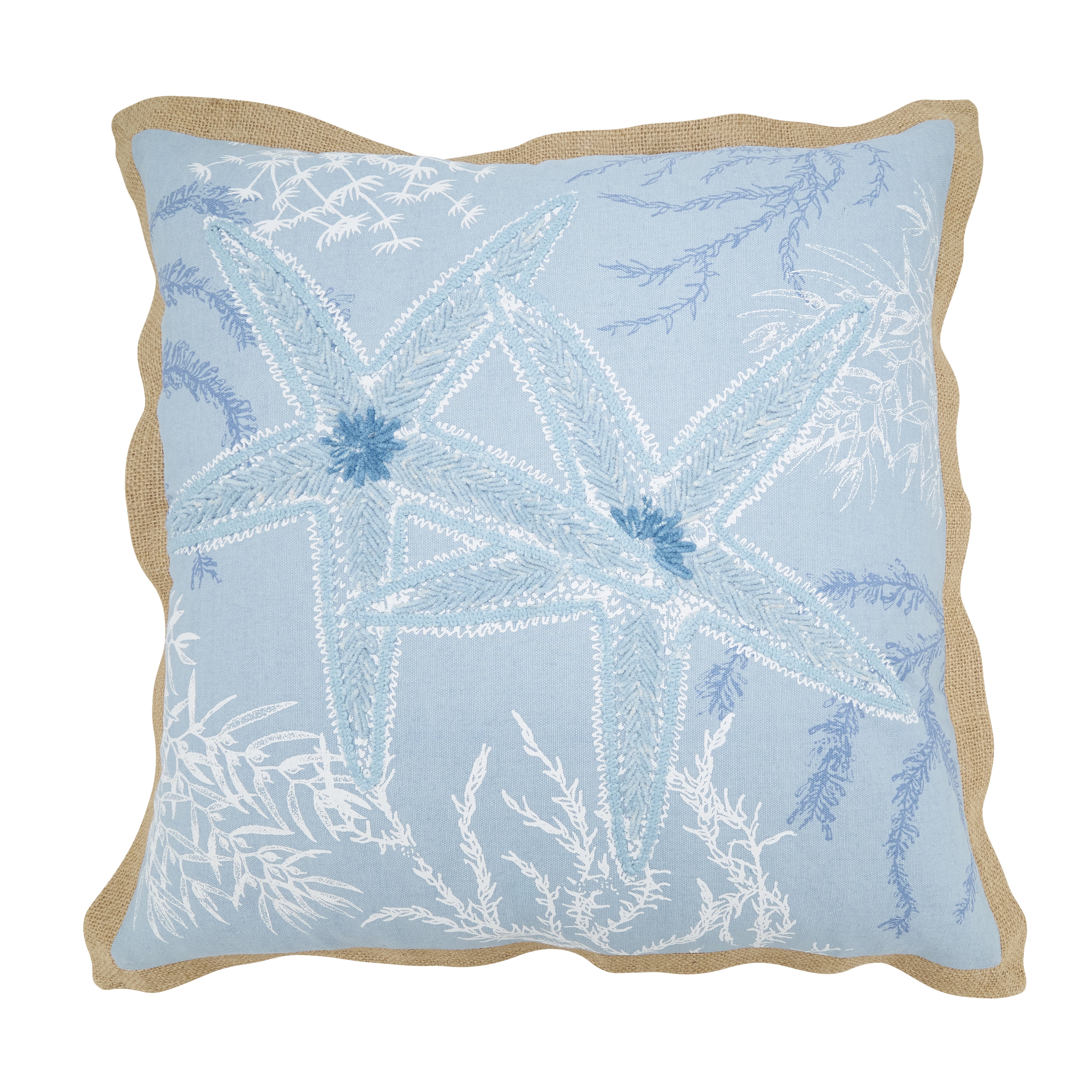 Blue Cotton Starfish Coastal Throw Pillow Cover 20"x20"