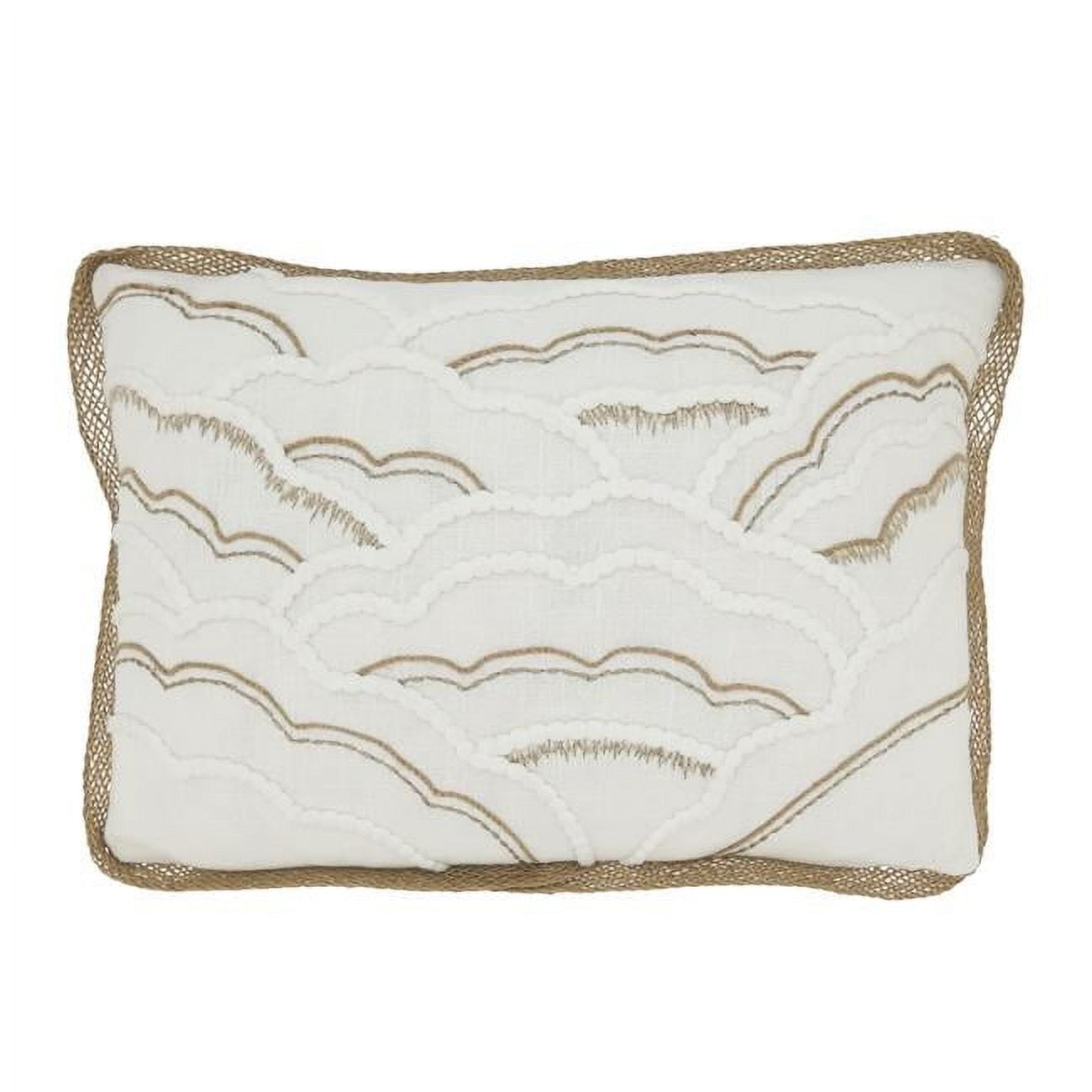 Off-White Cotton Scallop Shell Throw Pillow with Duck Feather Fill, 12"x18"