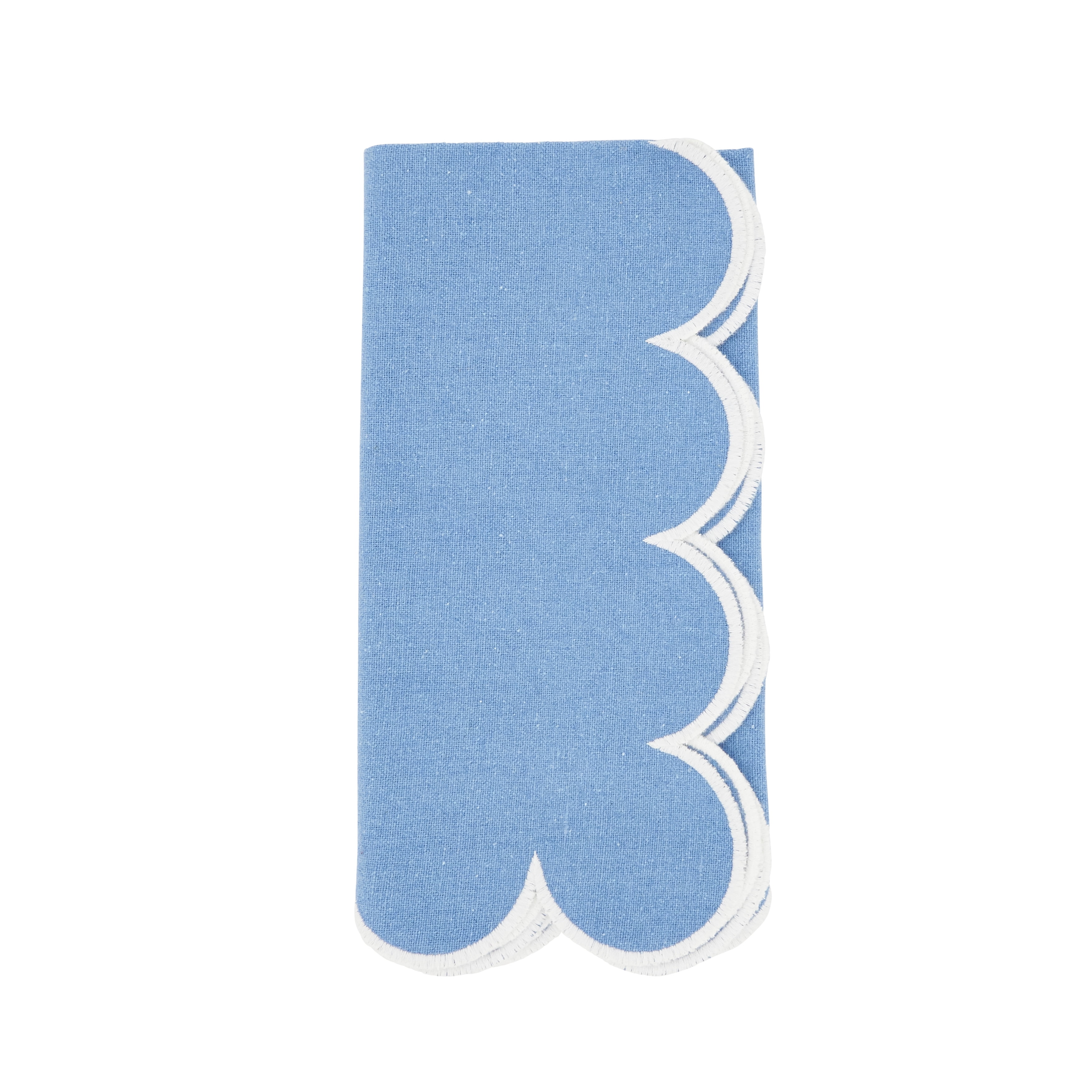 Periwinkle Blue Scalloped Hem Cotton Napkins, 20" Set of 4