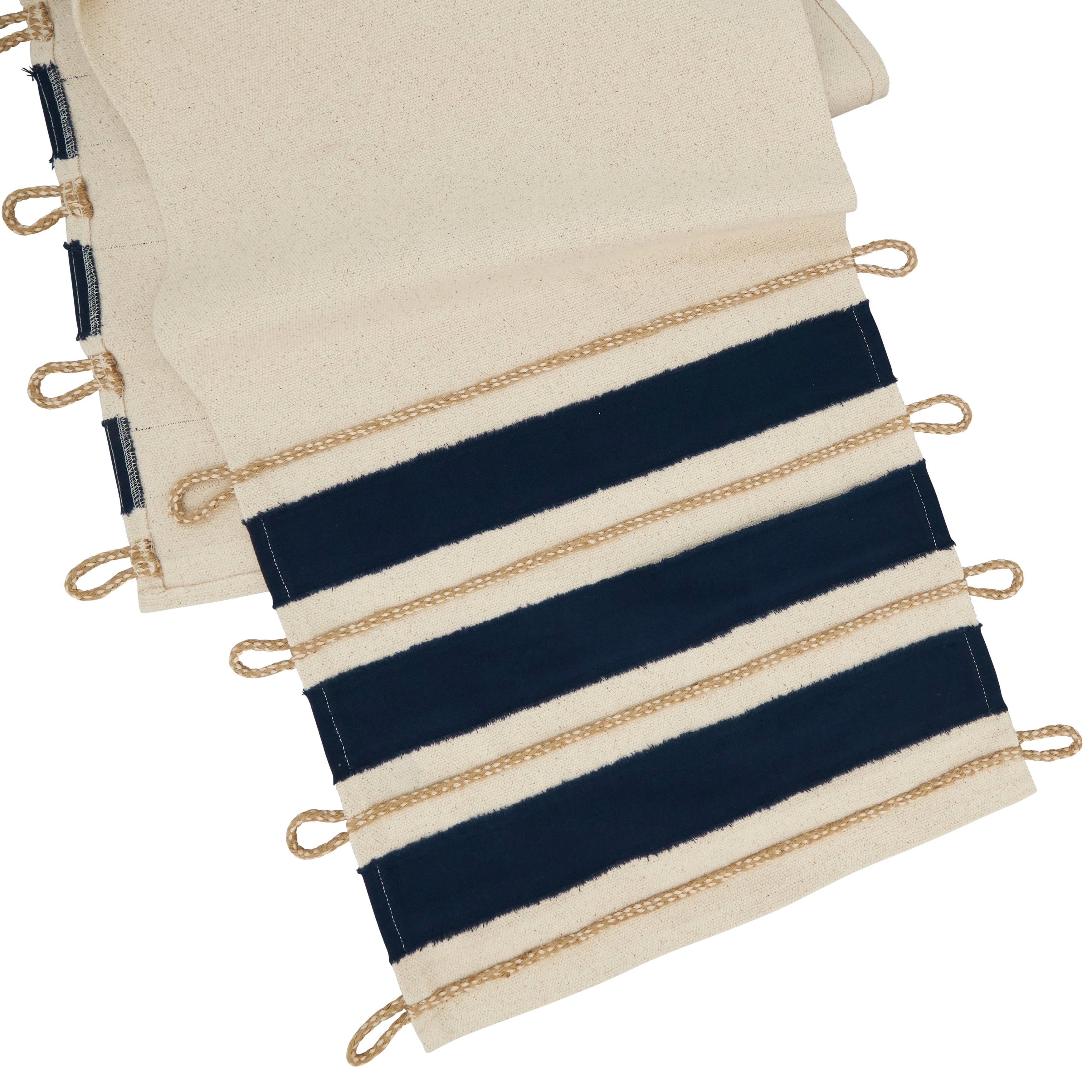 Nautical Blue and Beige Cotton Striped Table Runner