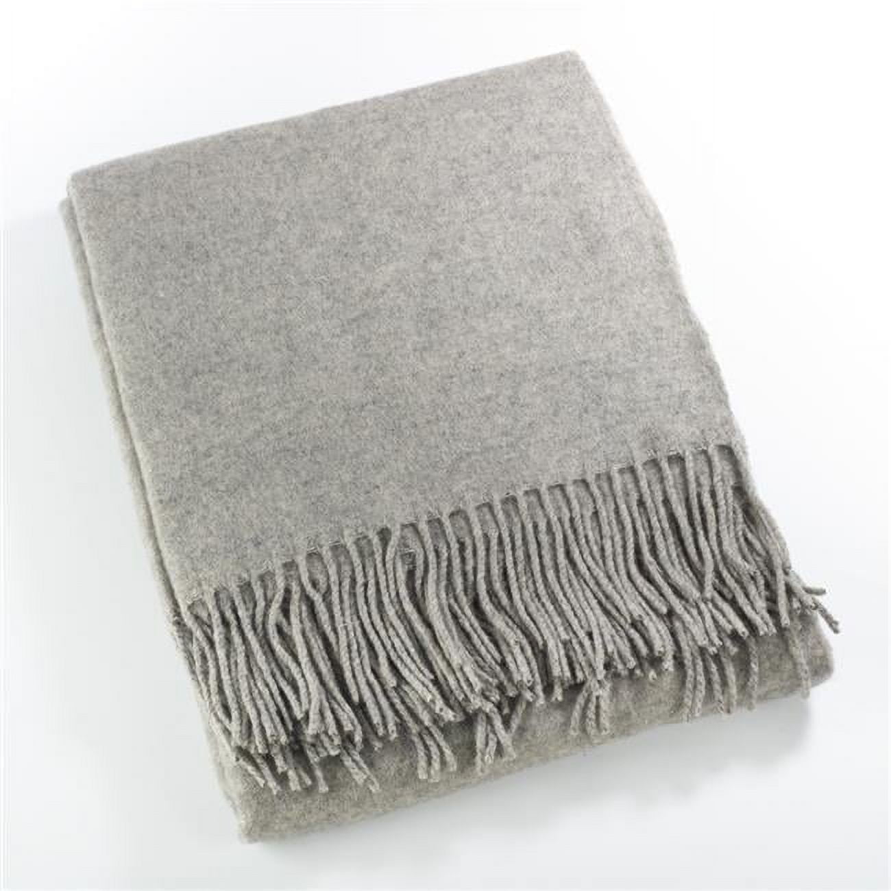 Gray Wool Fringe Reversible Throw Blanket