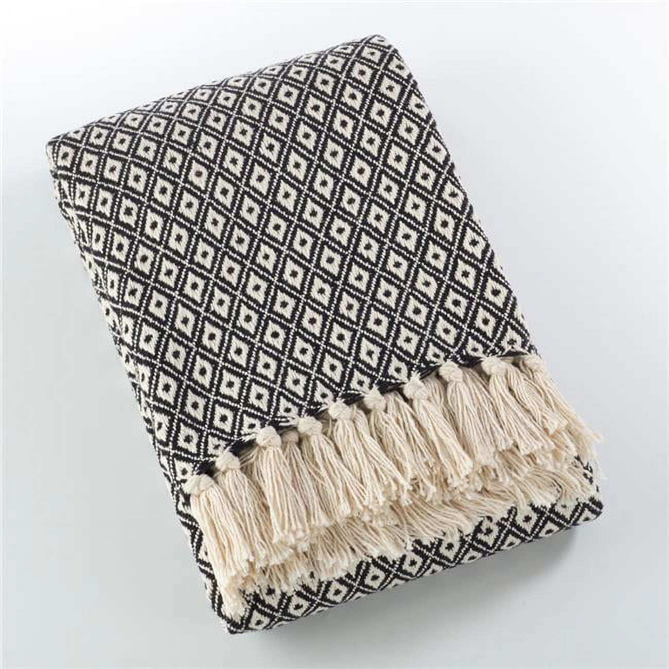 Boho Chic Cotton Diamond Weave Throw Blanket with Fringe