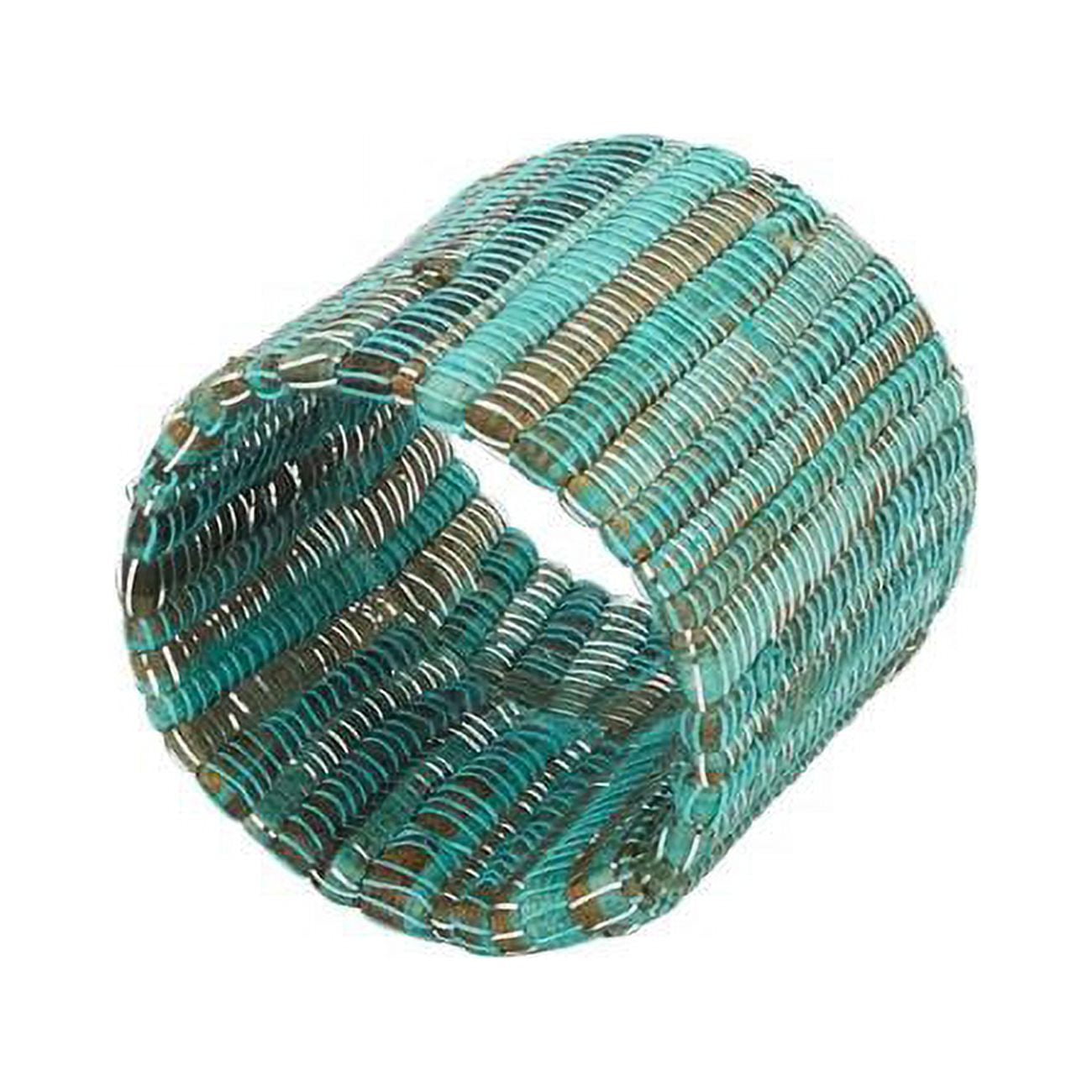Turquoise Shimmering Woven Nubby Napkin Rings Set of 4