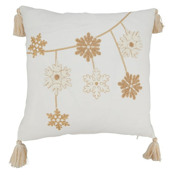 Saro Lifestyle Snowy Splendor Snowflakes Tasseled Throw Pillow Cover