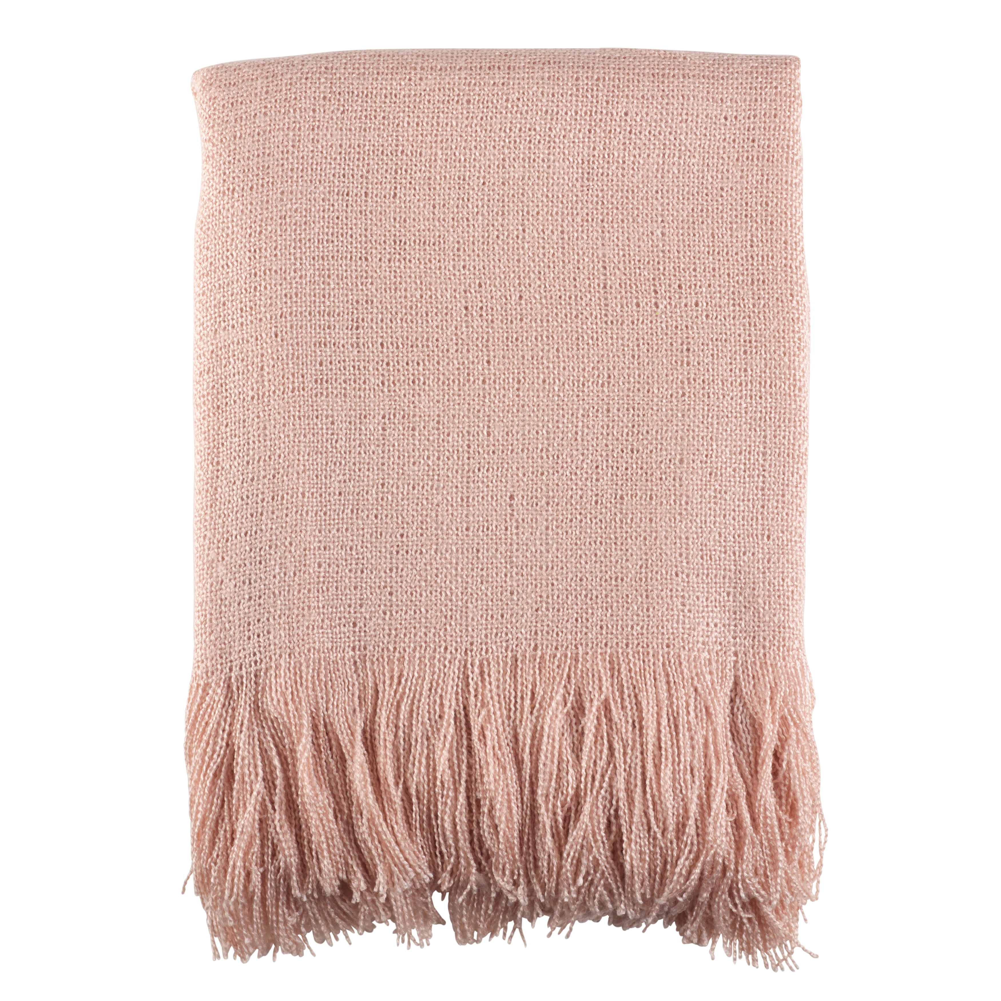 Blush Dusty Pink Cotton Woven Reversible Throw with Fringe