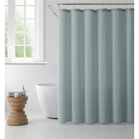 Saro Lifestyle Solid Color Shower Curtain With Stitched Line Design Aqua