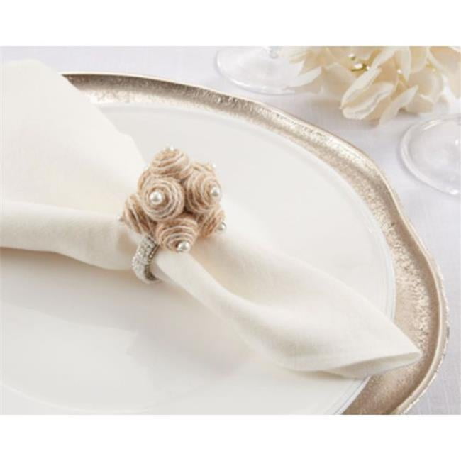 Natural Spiral Ball Napkin Ring Holders with Beaded Design, Set of 4