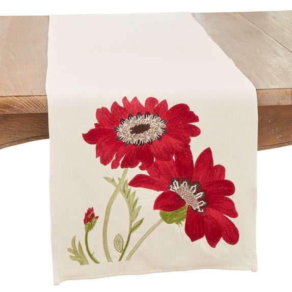 Saro Lifestyle Springtime Charm Embroidered Flowers Table Runner