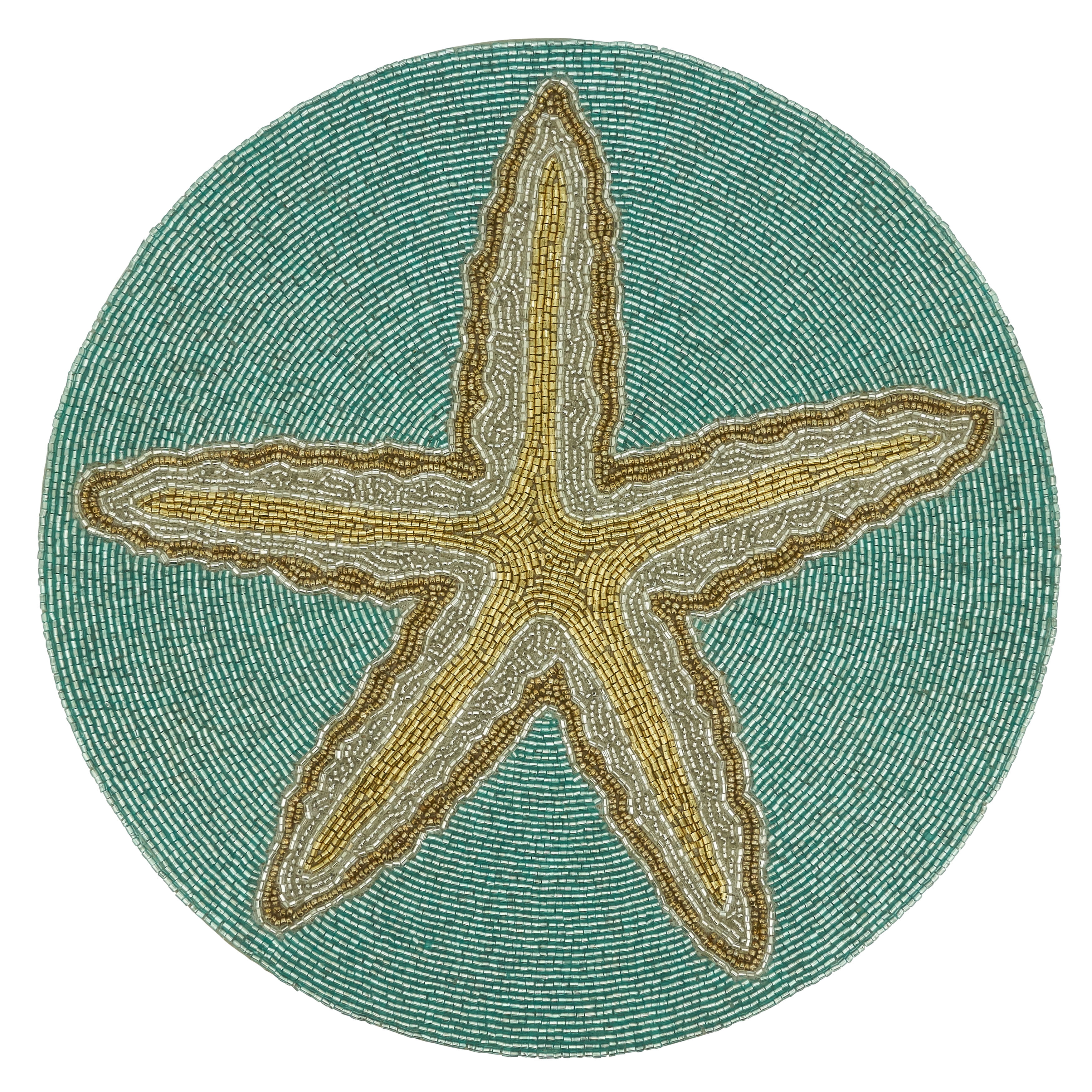 Aqua and Gold Starfish Beaded Round Placemats Set