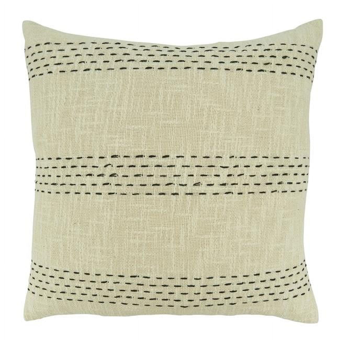 Beige Cotton 20" Throw Pillow with Stitch Line Design