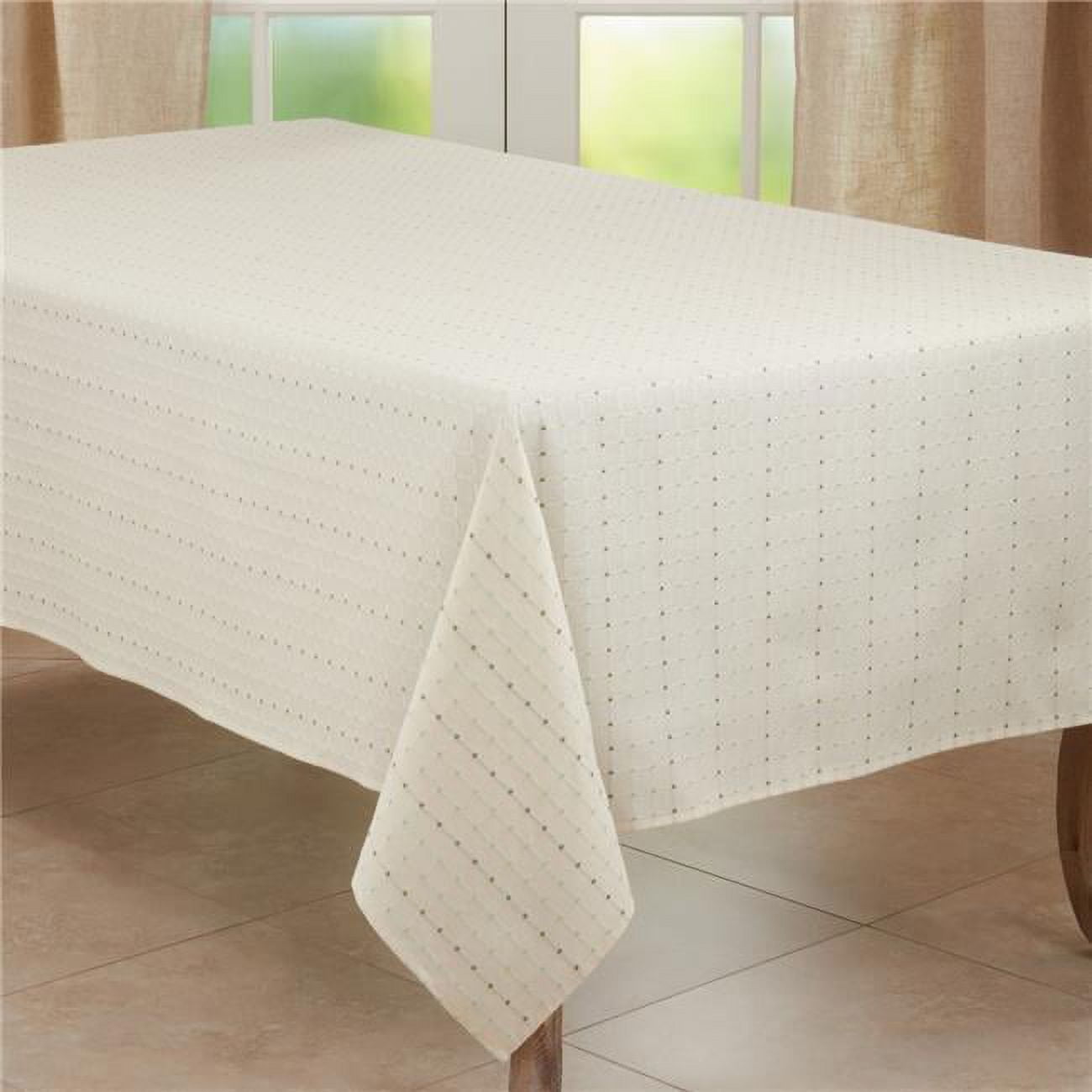 Beige Stitched Line Design Fabric Tablecloth