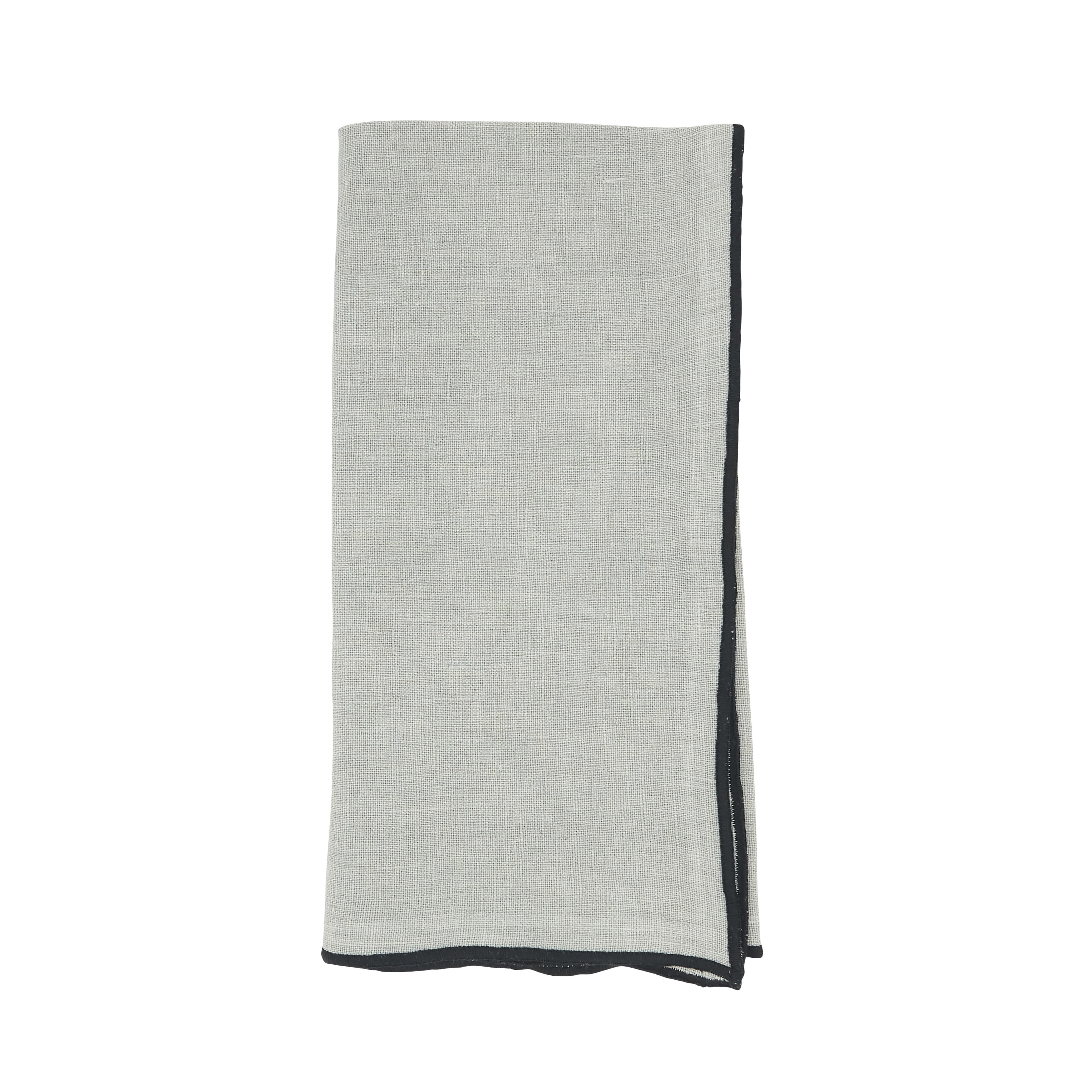 Stonewashed Linen Napkins with Stitched Border, Set of 4, Blue-Grey