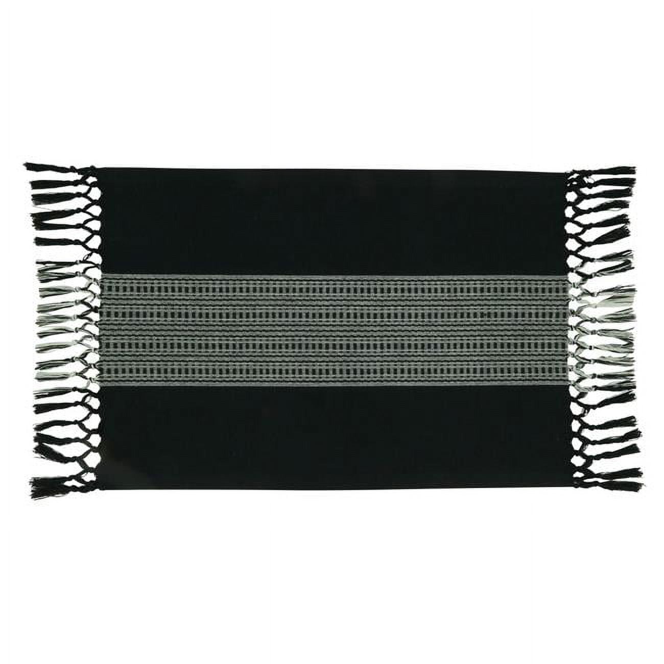 Black and Gray Cotton Striped Rectangle Placemats with Tassels