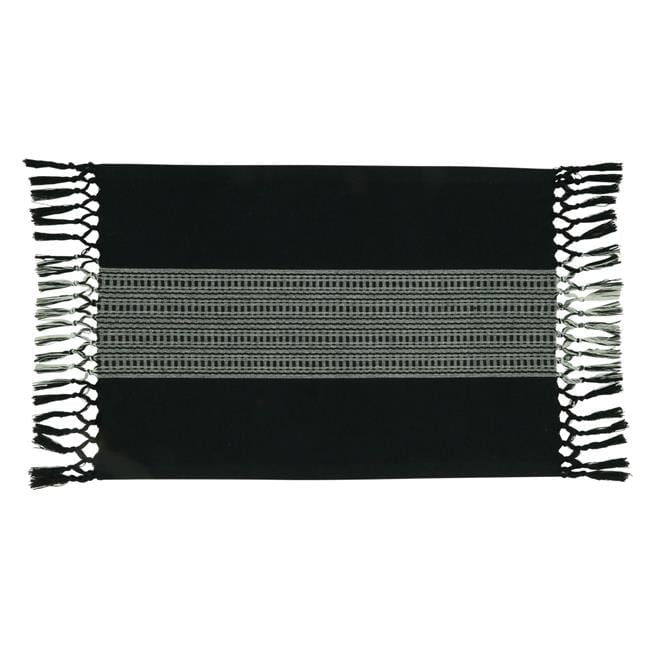 Black and Gray Cotton Striped Rectangle Placemats with Tassels
