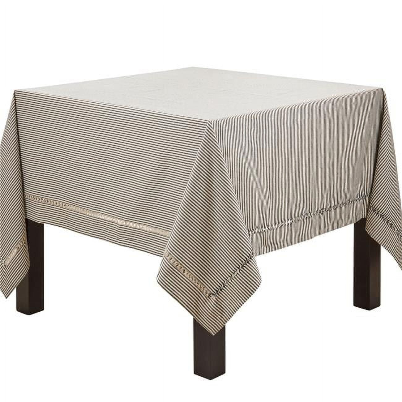 Black and White Striped Cotton Hemstitch Tablecloth