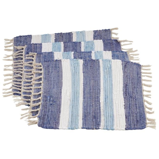 Multi-Color Striped Chindi Fabric Placemats with Tassels, Set of 4