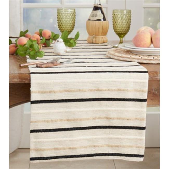 Black and Beige Cotton Striped Table Runner, 16" x 72"