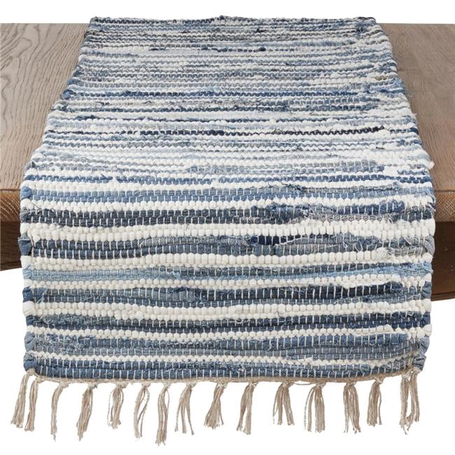 Saro Lifestyle Striped Denim Chindi Dining Room Table Runner - Walmart.com