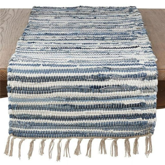 Saro Lifestyle Striped Denim Chindi Dining Room Table Runner