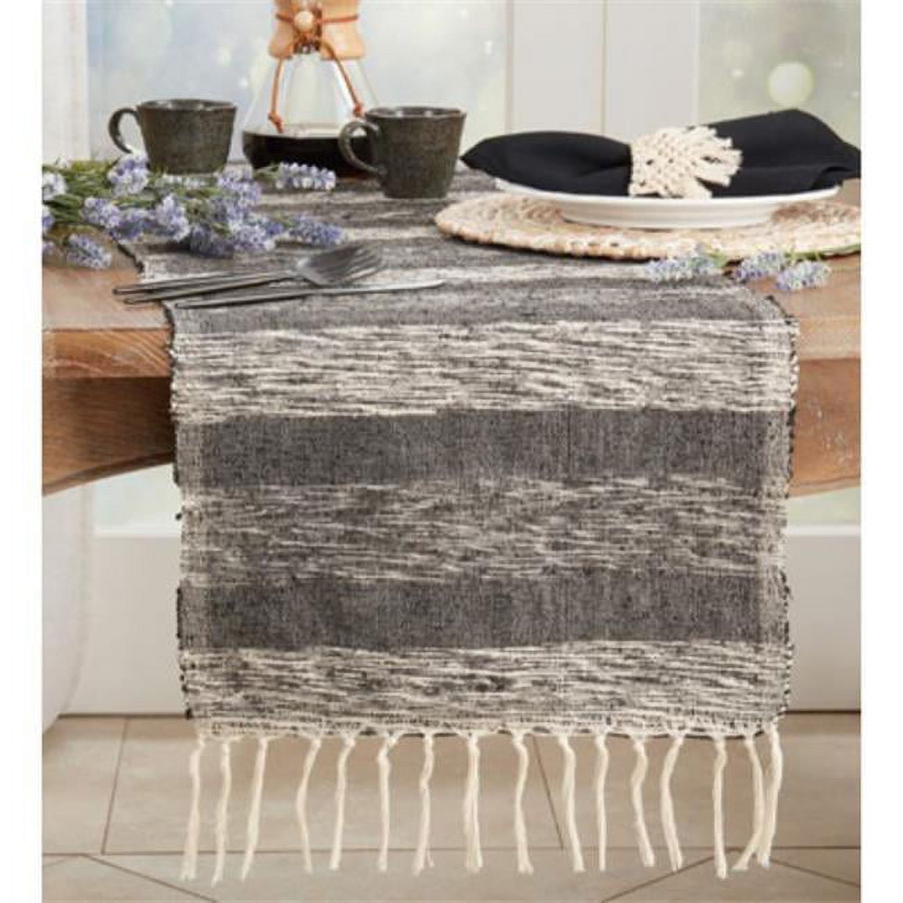 SARO LIFESTYLE Collezione Augustina Runner Da Tavola In Misto Lino - 40,6 X 137,2 Cm - Ricamo A Spirale - Colore Naturale, 80% Poliestere 20% Lino - 3