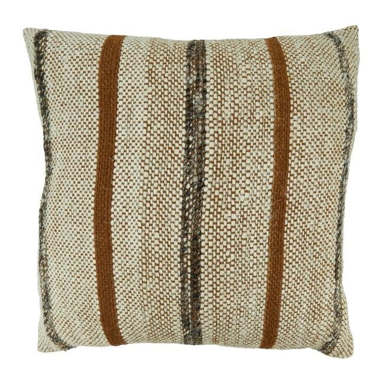 Beige and Brown Striped Cotton Throw Pillow Cover