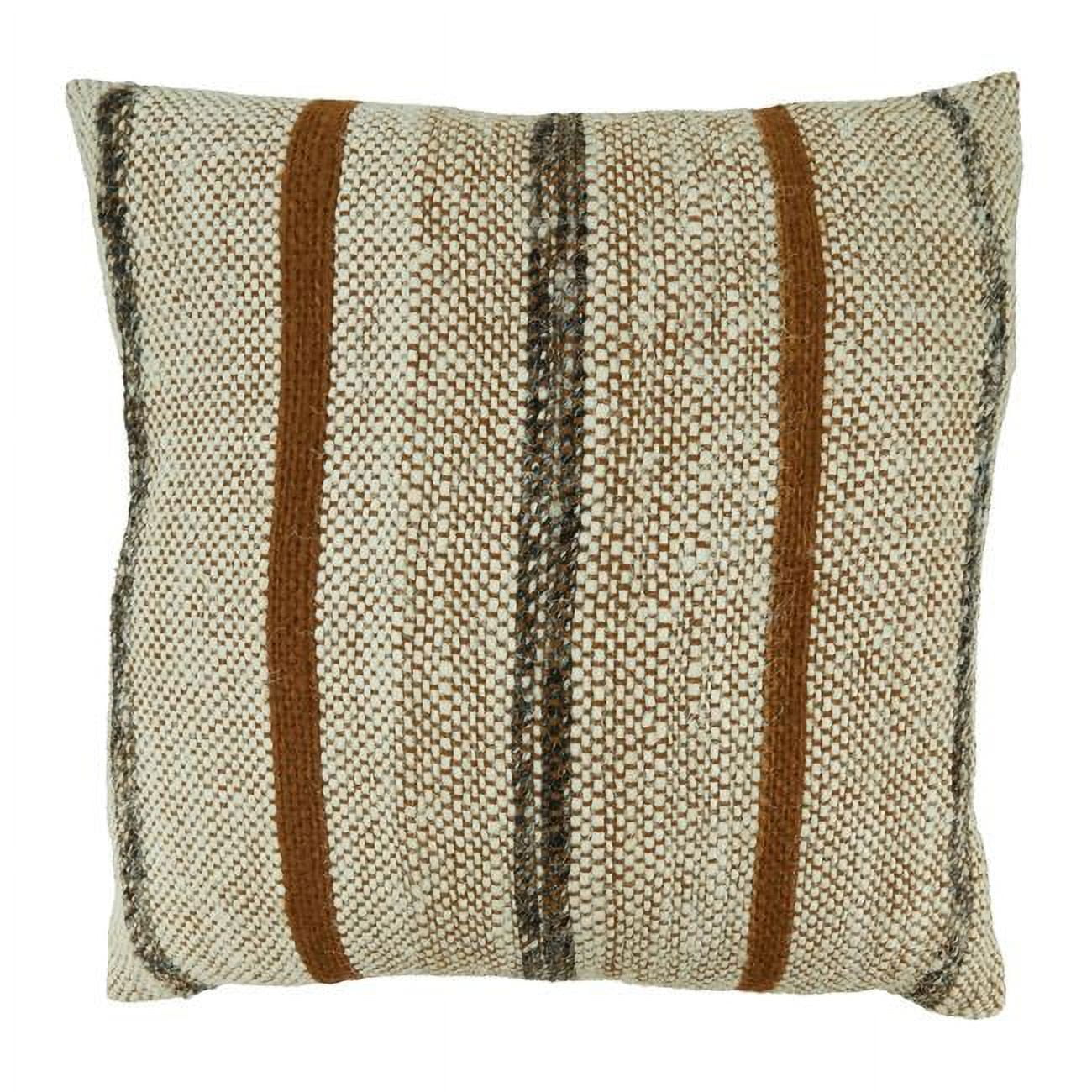 Beige and Brown Striped Cotton Throw Pillow Cover