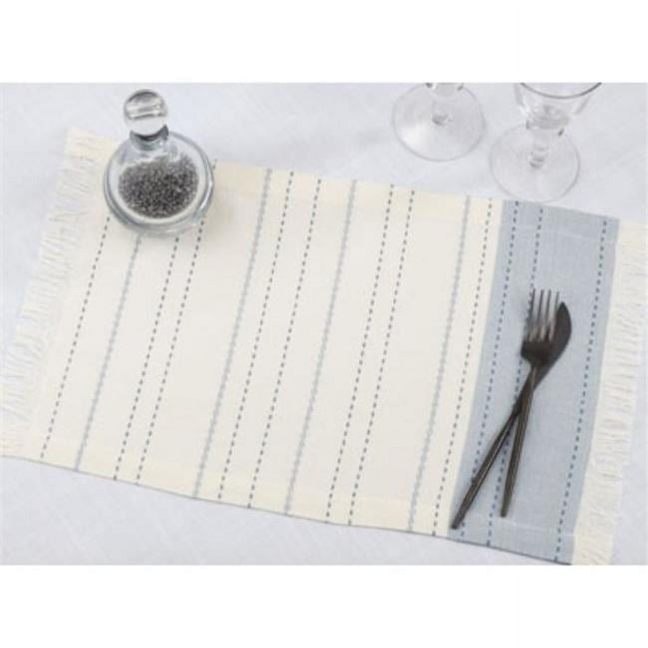 Light Blue and Beige Cotton Striped Rectangle Placemats, Set of 4