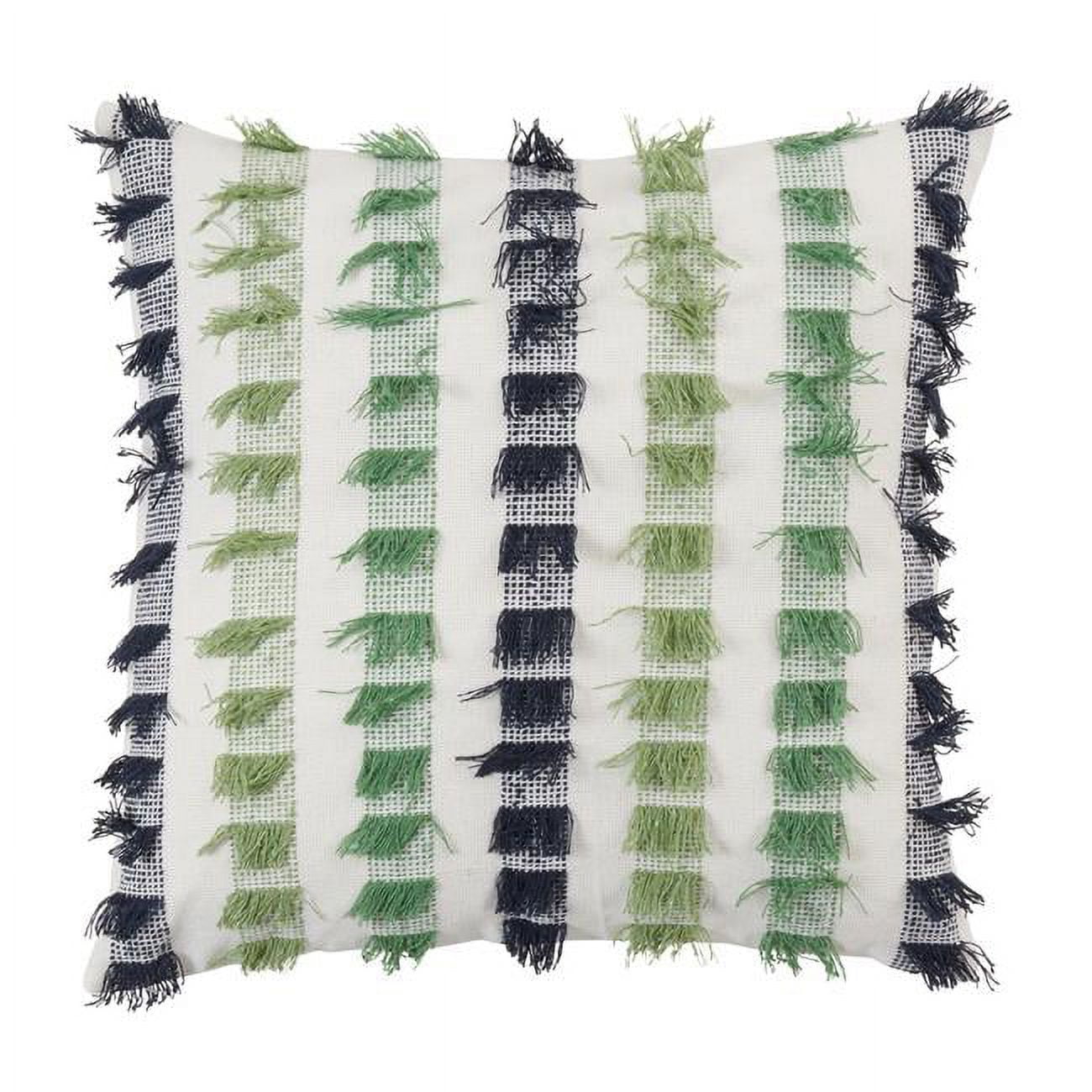 Gray Striped Fringe 20" Cotton Throw Pillow with Down Filling