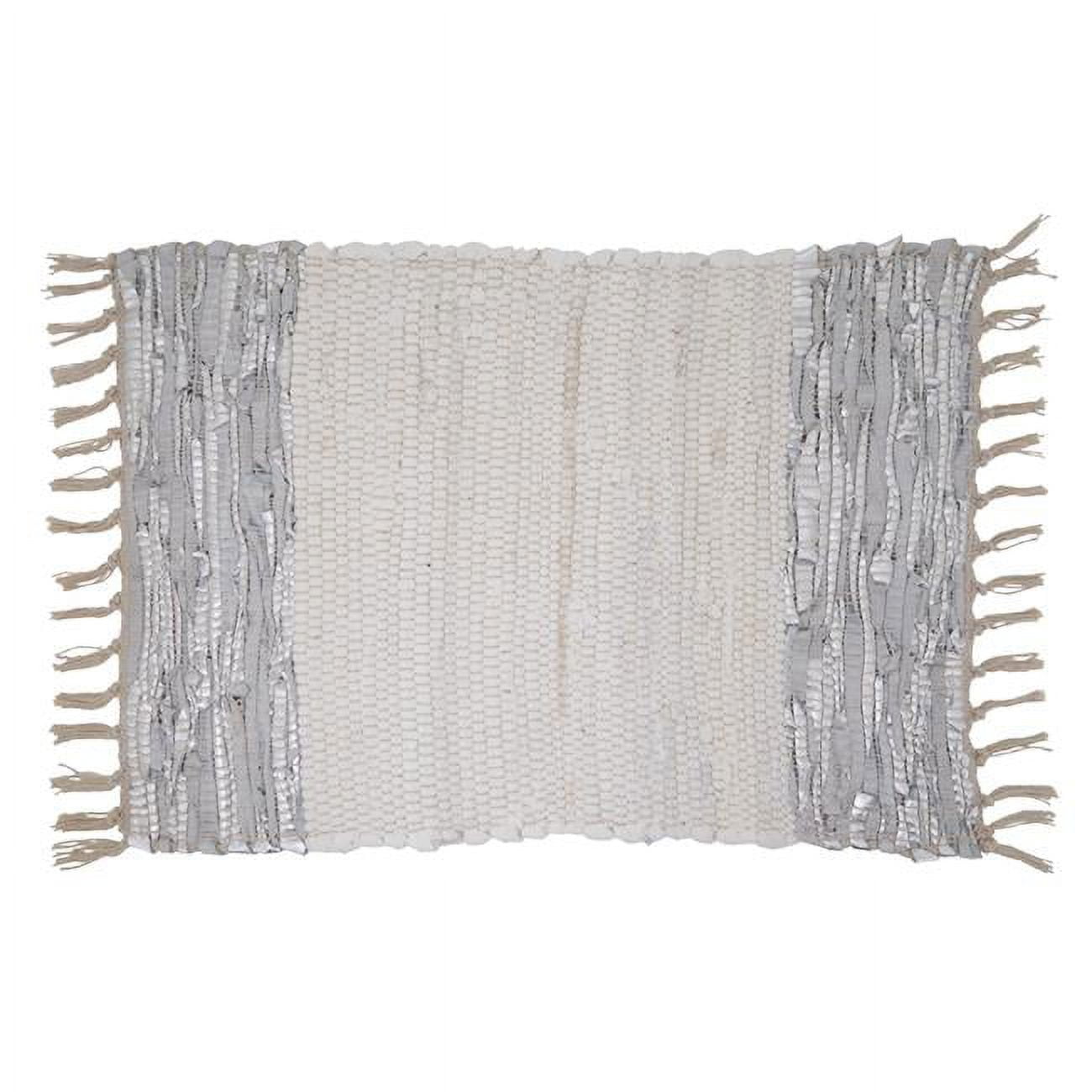 Gray and White Cotton Leather Chindi Striped Placemats Set