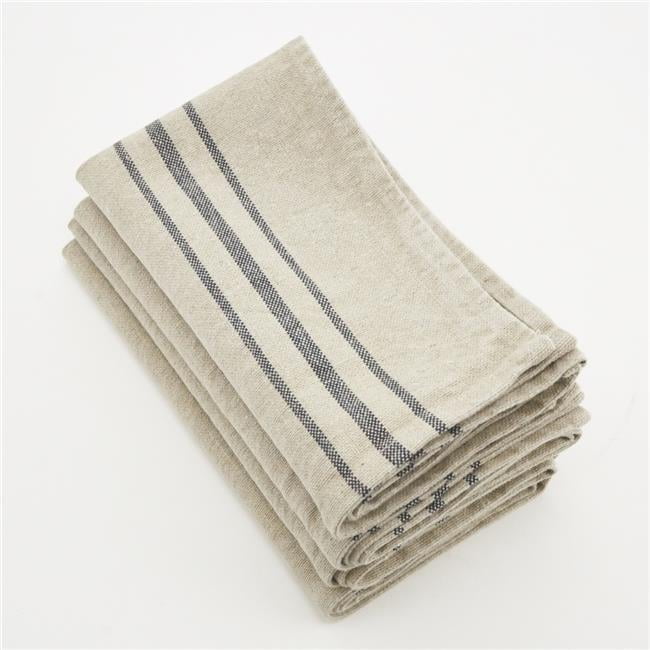 Natural Striped Linen Napkins Set of 4, 20" Square