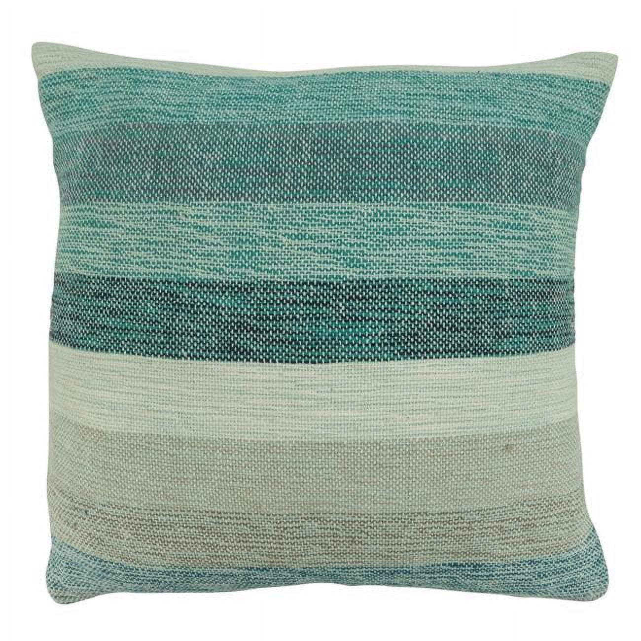 Aqua and Beige Striped Cotton Blend Throw Pillow Cover, 20"