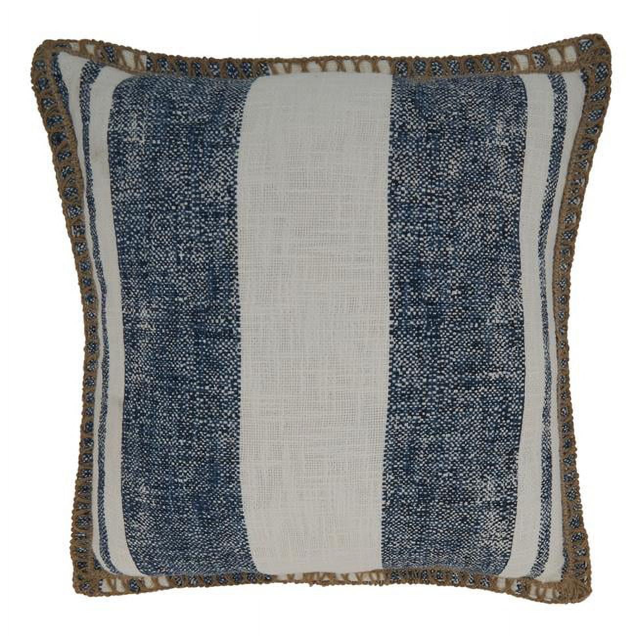Blue and White Striped Whipstitch Square Cotton Jute Pillow