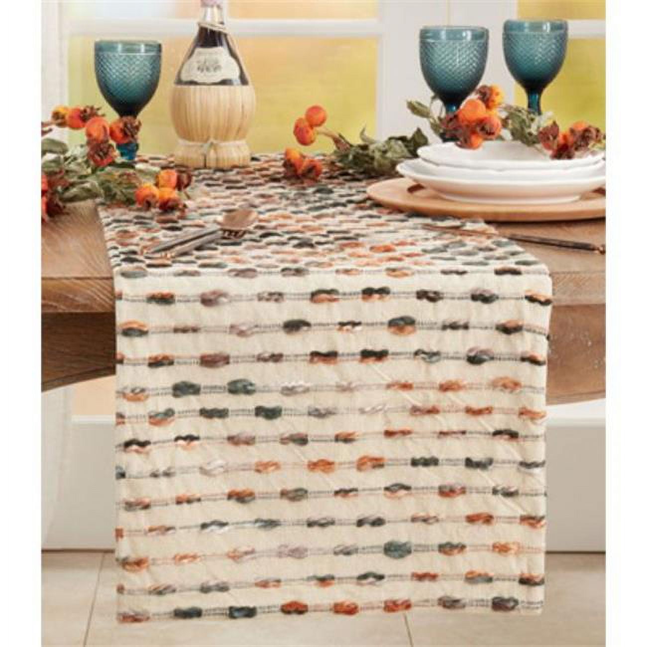 Multicolor Woven Cotton Table Runner with Striped Design