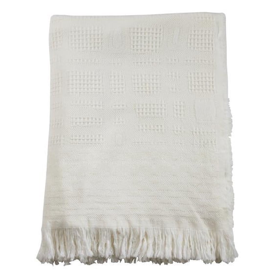 Saro Lifestyle TH201.I5060 50 x 60 in. Cross Hatch Waffle Weave Throw, Ivory