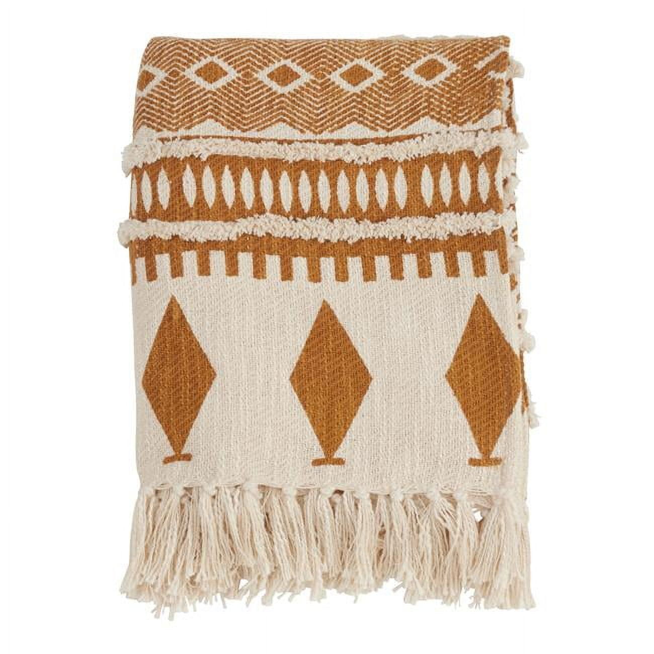 Saffron and Cream Cotton Bohemian Throw Blanket
