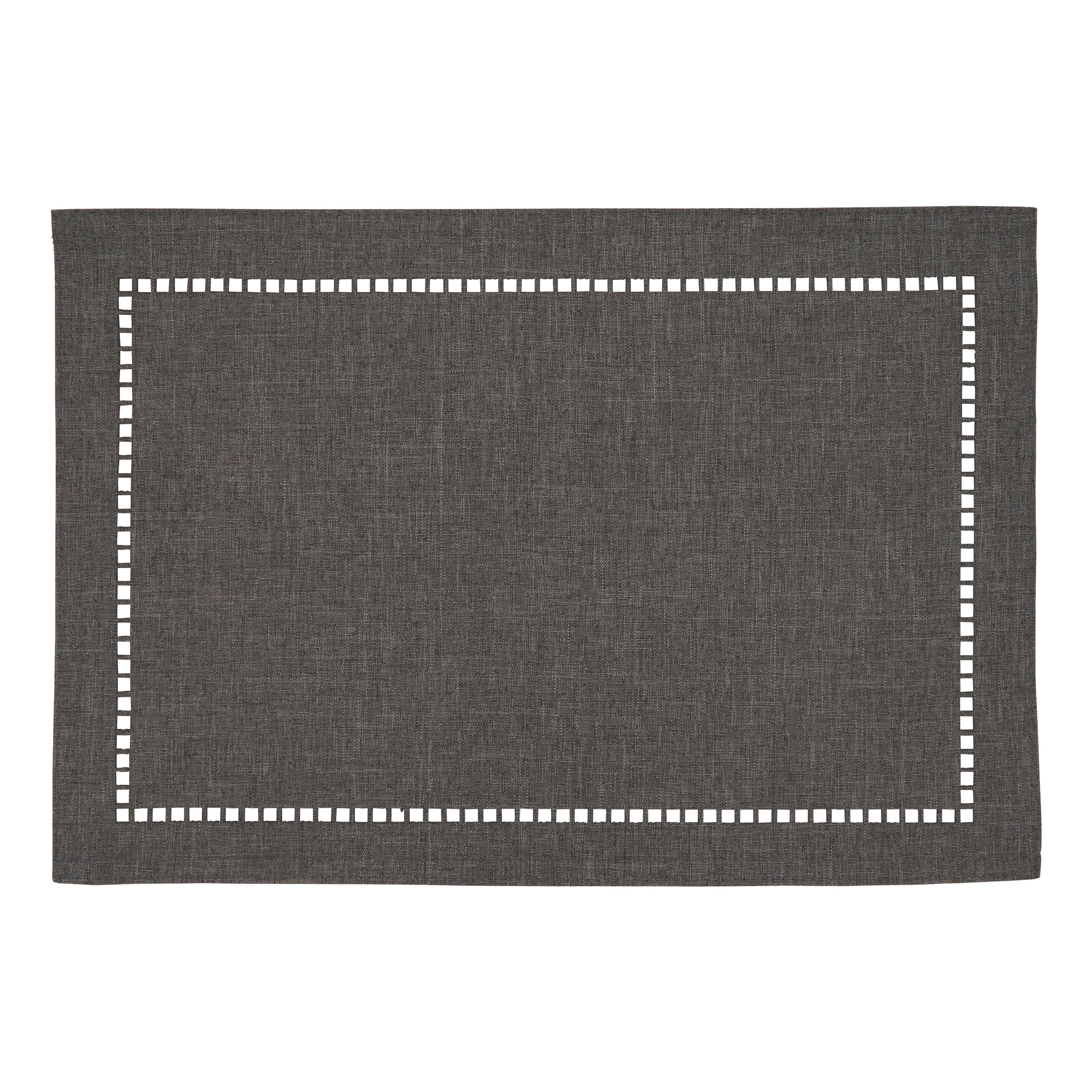 Charcoal Gray Laser-Cut Hemstitch Fabric Placemats Set of 4