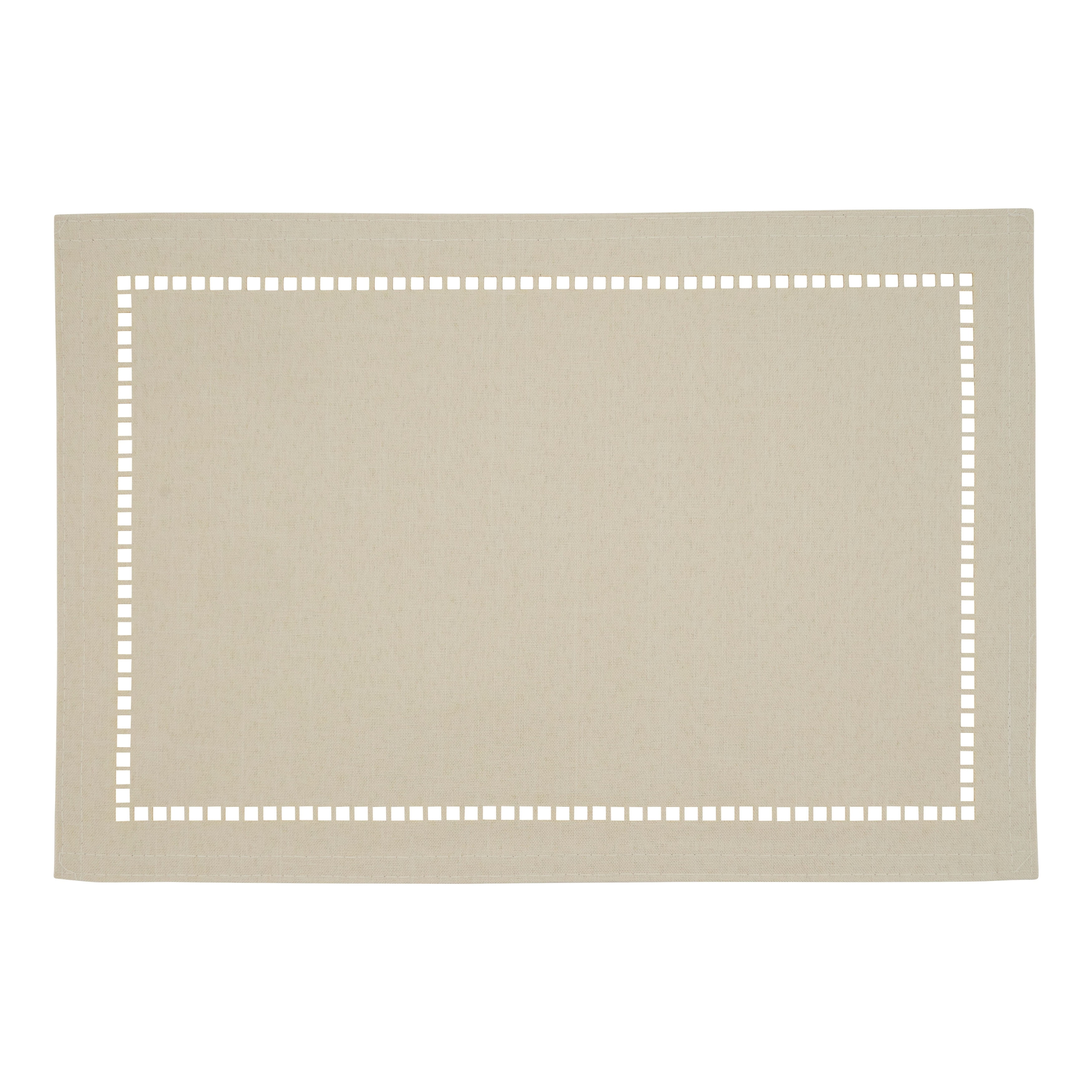 Ivory Laser-Cut Hemstitch Cotton Placemats, Set of 4