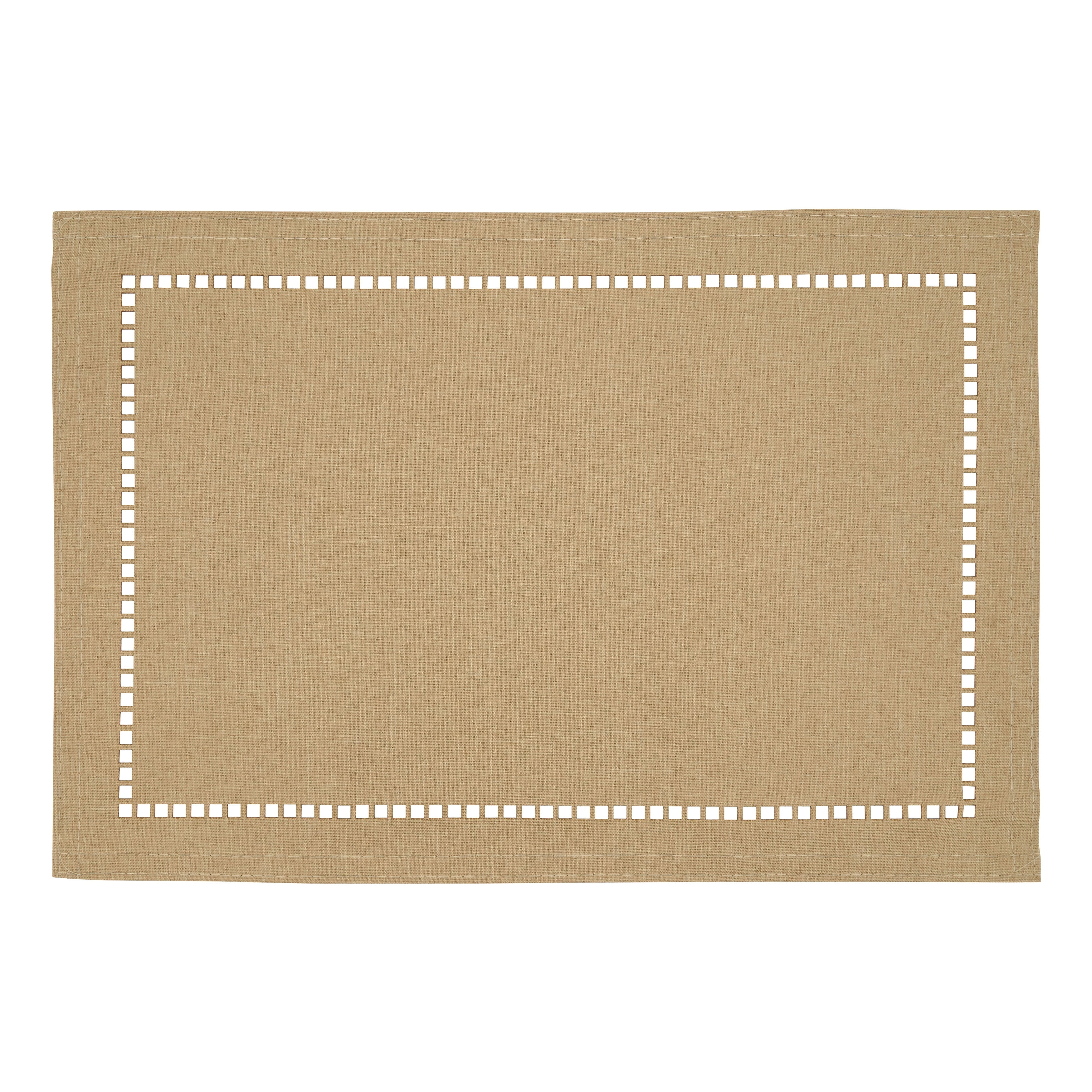 Natural Laser-Cut Hemstitch Fabric Placemats Set of 4