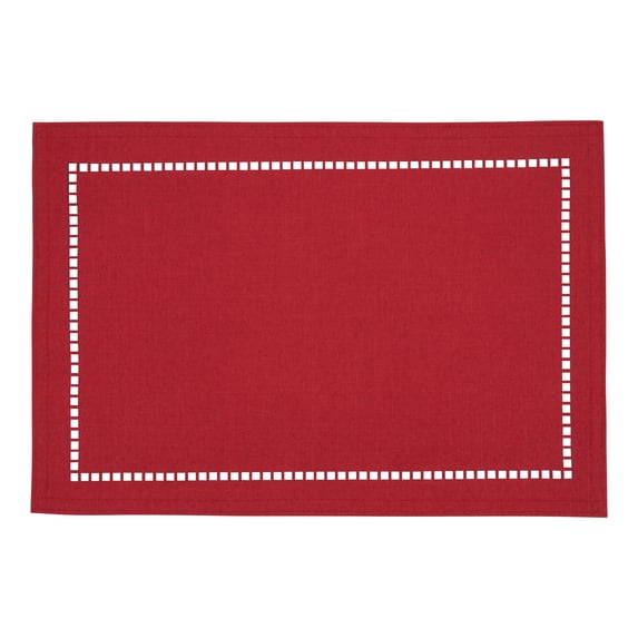 Saro Lifestyle Table Placemats With Laser-Cut Hemstitch Design (Set of 4) Red