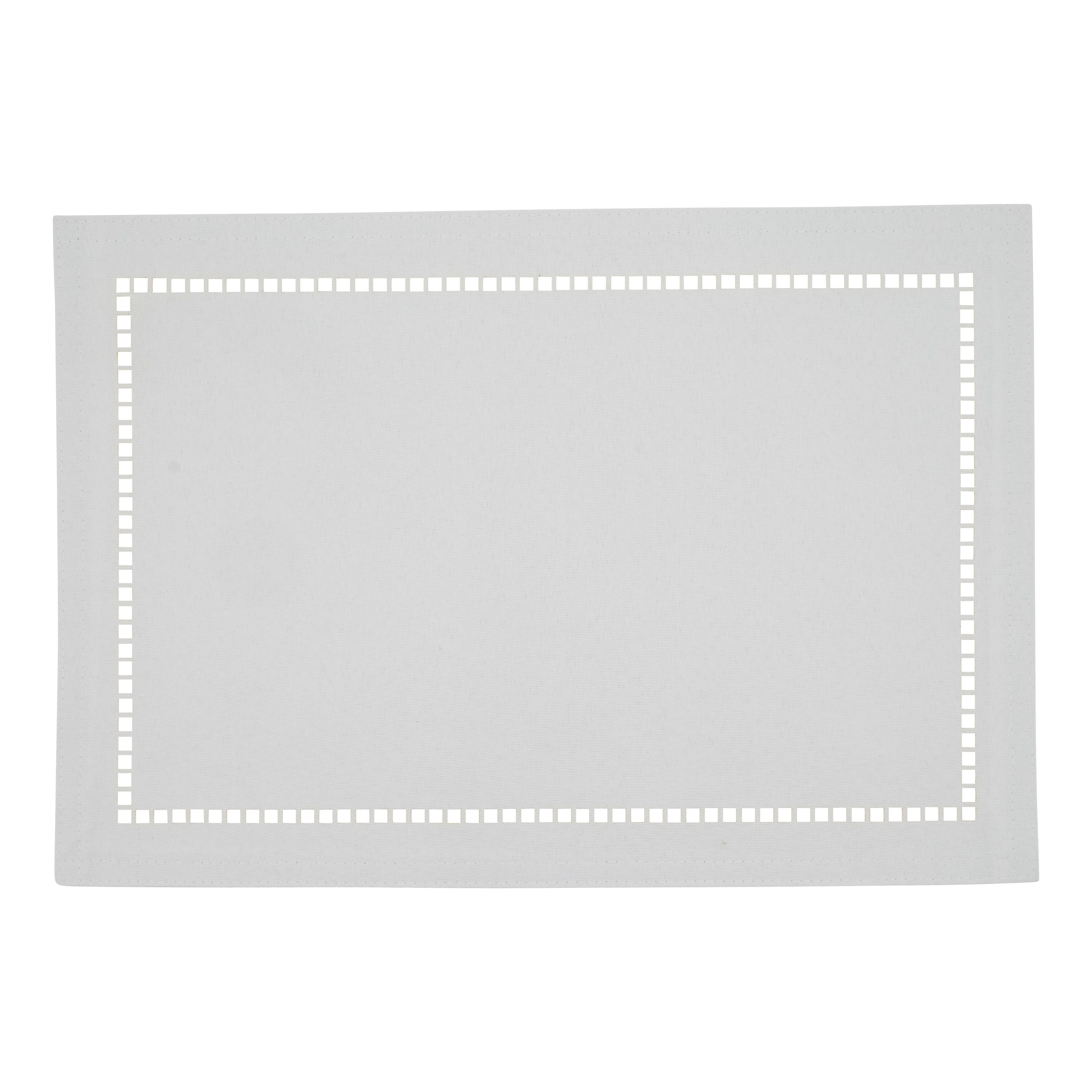 White Laser-Cut Hemstitch Fabric Placemats Set of 4