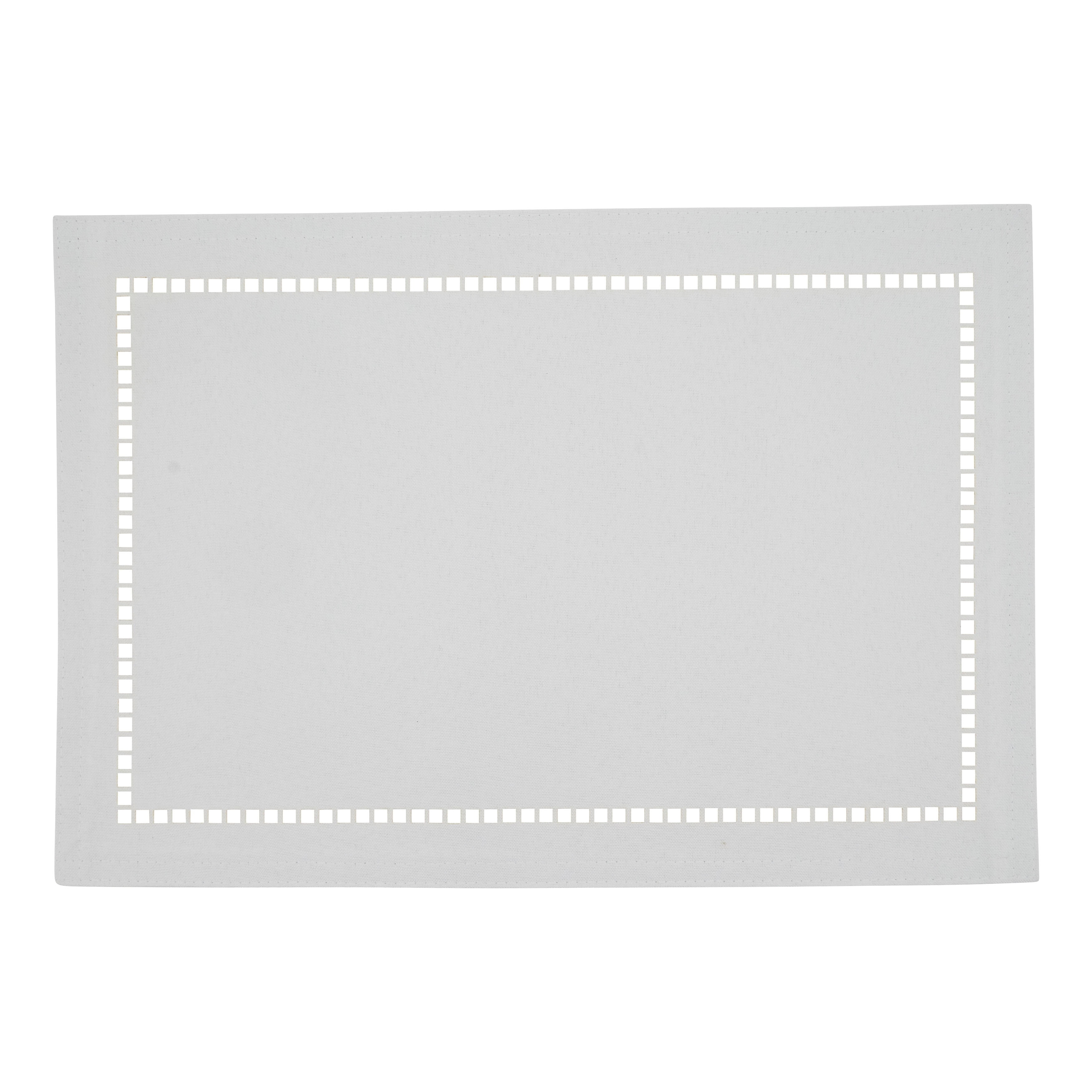 White Laser-Cut Hemstitch Fabric Placemats Set of 4
