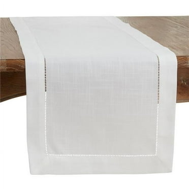 Saro Lifestyle 6300.I1654B 16 x 54 in. Hemstitched Border Table Runner, Ivory