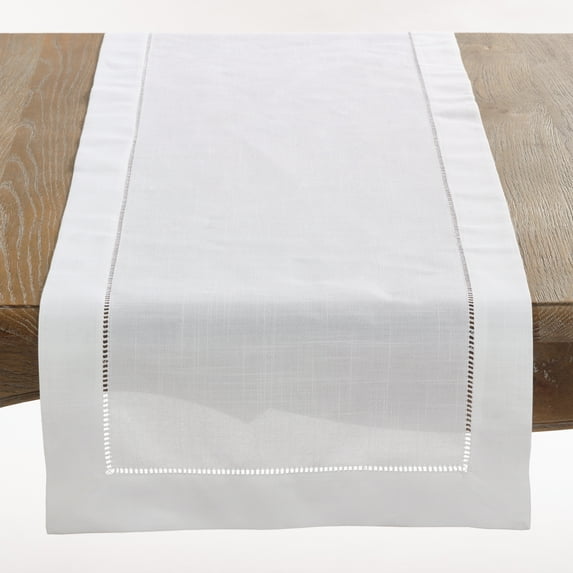 Saro Lifestyle 6300.W1654B 16 x 54 in. Hemstitched Border Table Runner, White