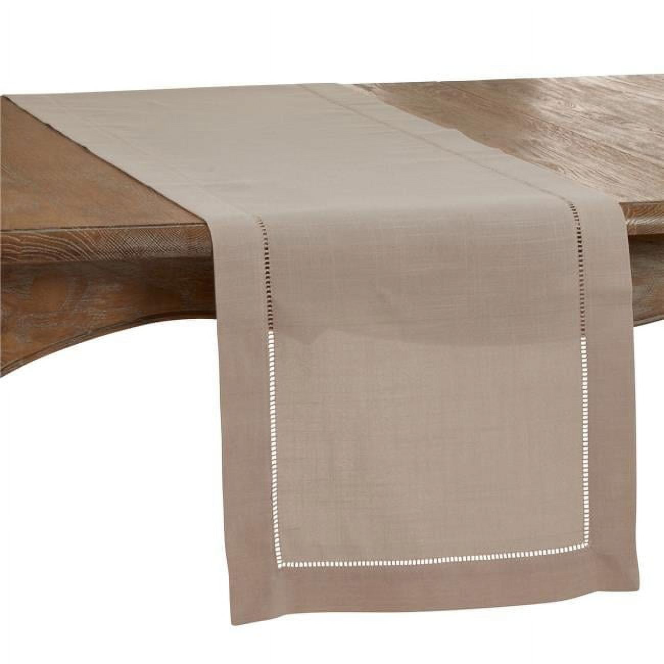 Taupe Greige Polyester Hemstitch Border Table Runner