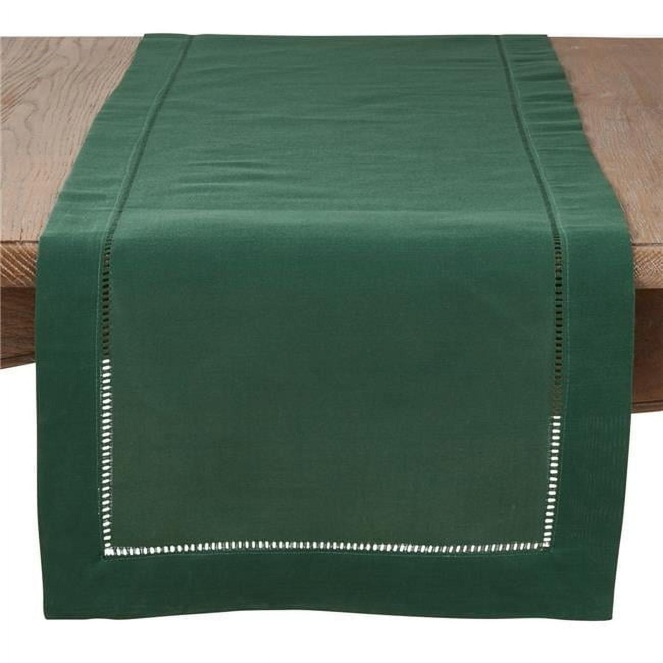 Jasper Green Polyester Hemstitch Border Table Runner